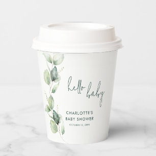 Eucalyptus Botanical Script Baby Shower Paper Cups
