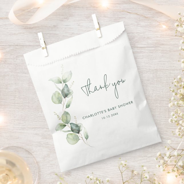 Eucalyptus Botanical Script Baby Shower Thank You Favour Bags (Clipped)
