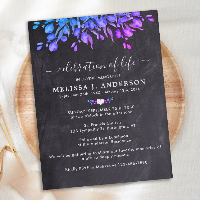 Eucalyptus Botanical Slate Celebration Of Life Invitation Postcard (Creator Uploaded)