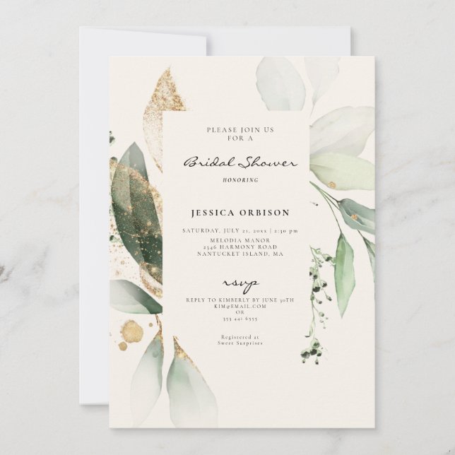 Eucalyptus Botanical Watercolor Bridal Shower Ecru Invitation (Front)