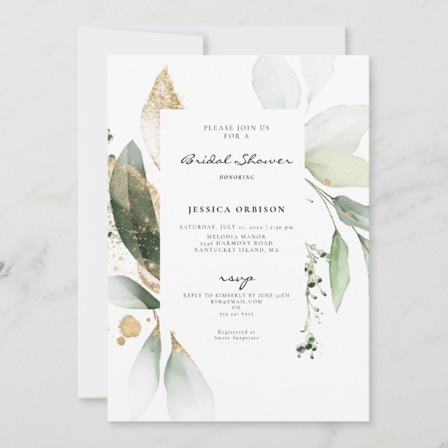 Eucalyptus Botanical Watercolor Bridal Shower Invitation (Front)