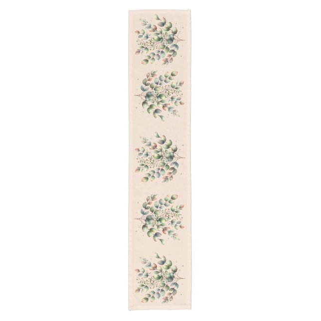 Eucalyptus botanical watercolor cream coloured short table runner (Front)
