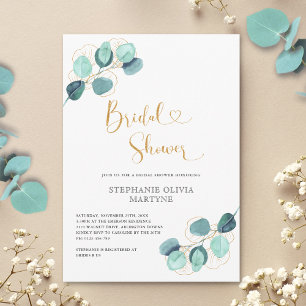 Eucalyptus Botanical Watercolor Gold Bridal Shower Invitation