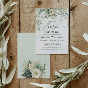 Eucalyptus Botanical Watercolor Green Baby Shower Invitation