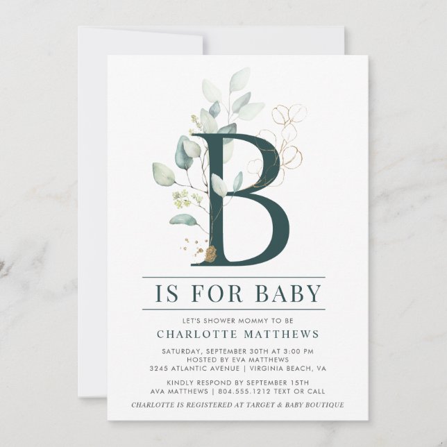 Eucalyptus Botanical Watercolor Photo Baby Shower  Invitation (Front)