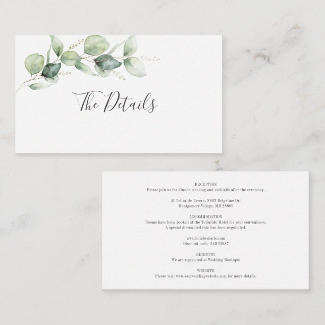 Eucalyptus Botanical Wedding Details Enclosure Card (Front/Back)