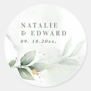 Eucalyptus botanical wedding party favour classic round sticker