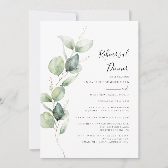 Eucalyptus Botanical Wedding Rehearsal Dinner Invitation (Front)