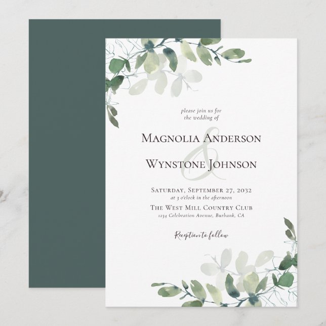 Eucalyptus Botanicals Wedding Invitation (Front/Back)