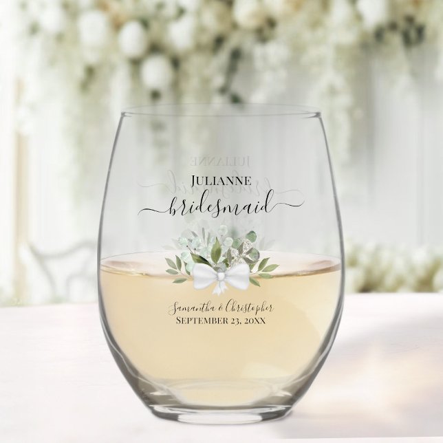 Eucalyptus Bouquet Bridesmaid Maid of Honour Gift Stemless Wine Glass (Creator Uploaded)