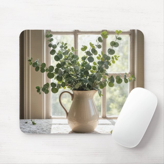 Eucalyptus Bouquet In Farmhouse Window Mouse Pad (With Mouse)