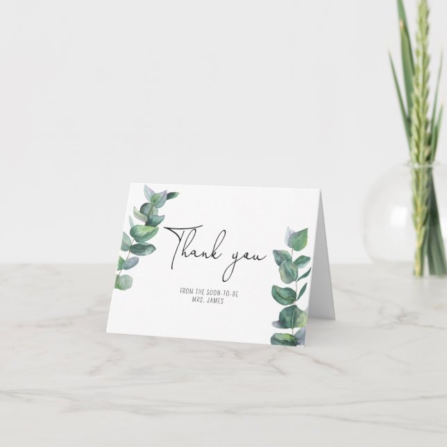 Eucalyptus branch bridal shower thank you (Front)