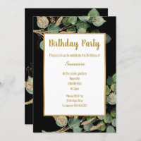 Eucalyptus Branch Green Gold Trim Birthday