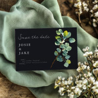 Eucalyptus branch green leaves dark save the date