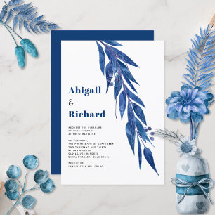 Eucalyptus branch in blue winter wedding invitation