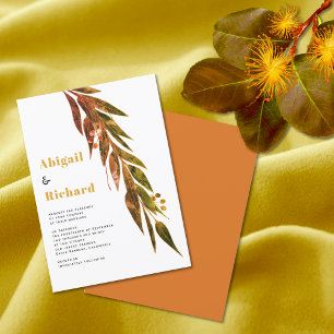 Eucalyptus branch in fall colours autumn wedding invitation