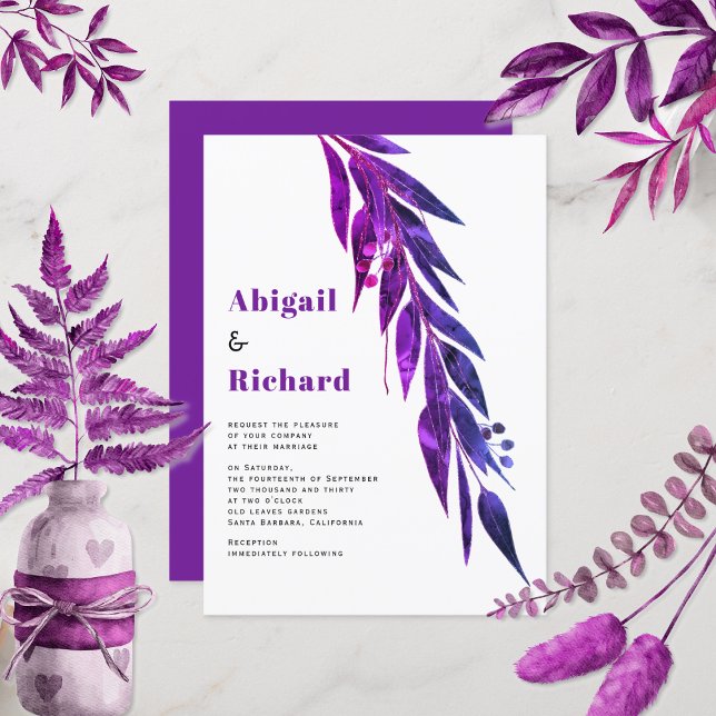 Eucalyptus branch in purple wedding invitation (Creator Uploaded)