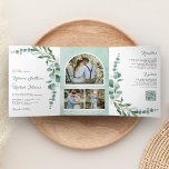 Eucalyptus Branch Photo Collage QR Code Wedding Tri-Fold Invitation<br><div class="desc">Amaze your guests with this elegant wedding invite featuring beautiful eucalyptus leaves and modern typography with online RSVP card. Simply add your event details on this easy-to-use template and adorn this card with your favourite photos to make it a one-of-a-kind invitation.</div>