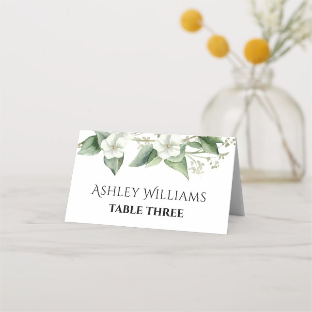Eucalyptus branch with white flowers wedding place card (Front)