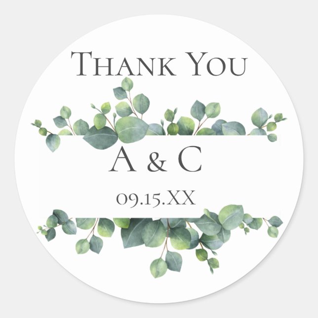 Eucalyptus Branches Personalised Favour Classic Round Sticker (Front)