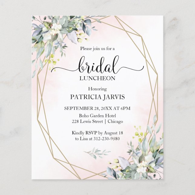 Eucalyptus Bridal Luncheon Budget Invitation (Front)