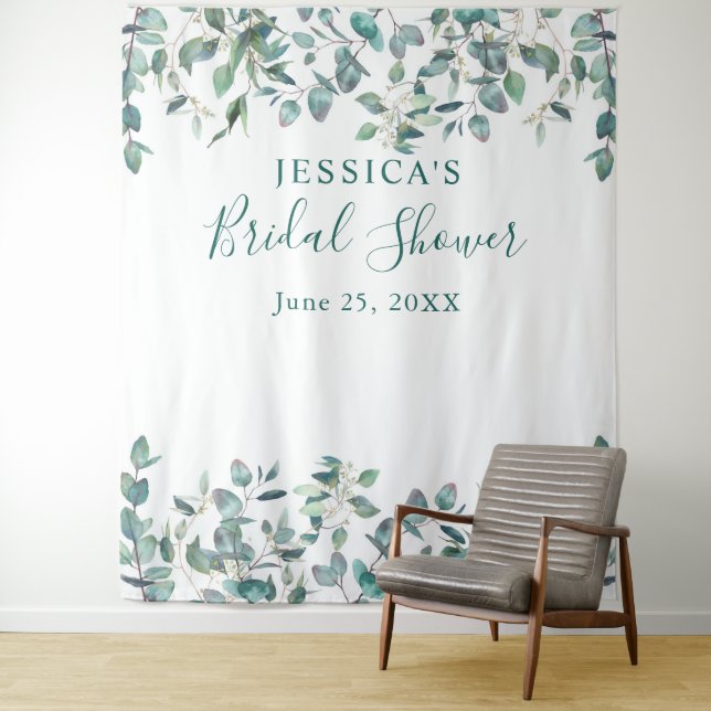 Eucalyptus Bridal Shower Chic Photo Booth Backdrop Tapestry (In Situ)