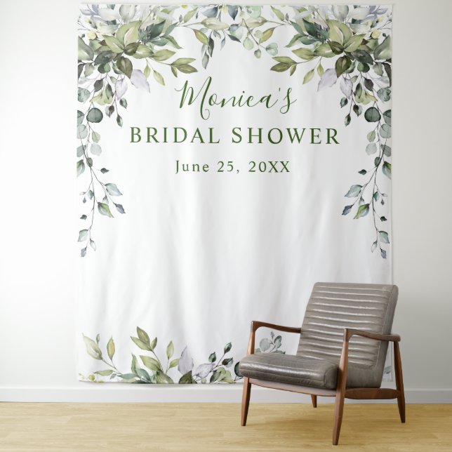 Eucalyptus Bridal Shower Chic Photo Booth Backdrop Tapestry (In Situ)