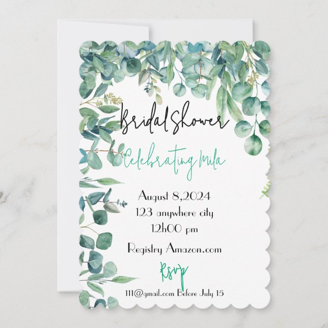 eucalyptus bridal shower invitation (Front)