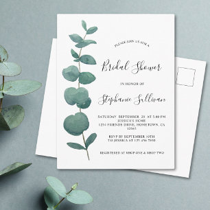 Eucalyptus Bridal Shower Invitation Postcards.