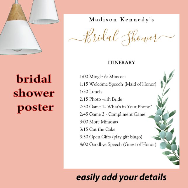 Eucalyptus 🌸 Bridal Shower Itinerary Plan Poster (Creator Uploaded)