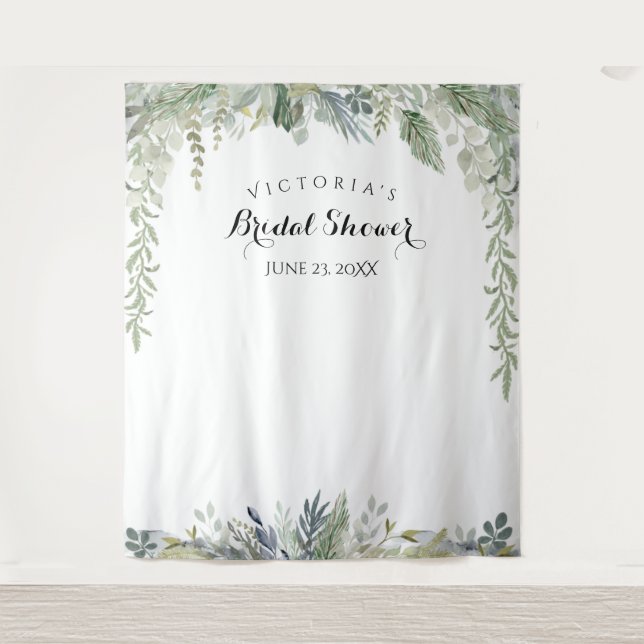 Eucalyptus Bridal Shower Photo Booth Backdrop Tapestry (Front)