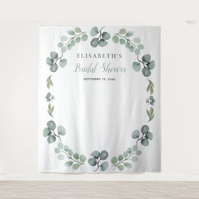 Eucalyptus bridal shower photo booth prop backdrop tapestry (Front)