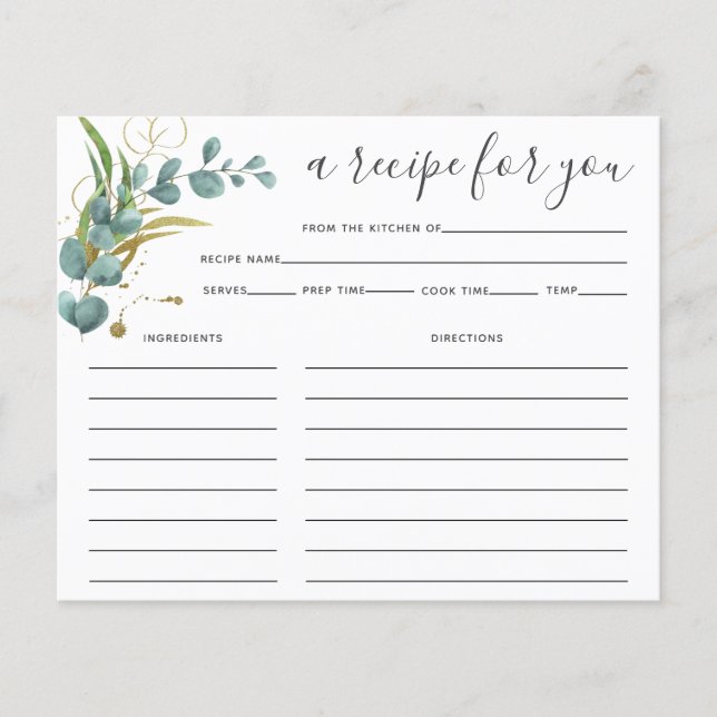 Eucalyptus Bridal Shower Recipe Card (Front)