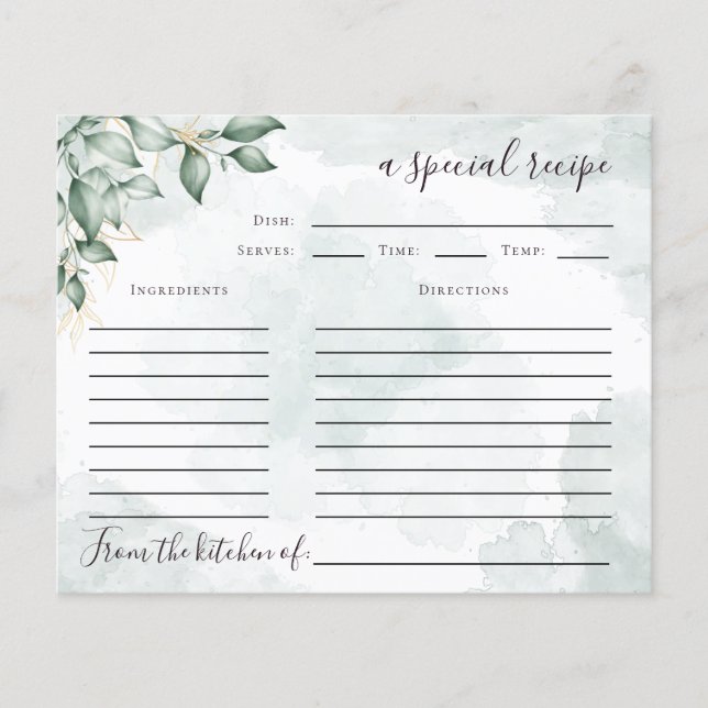 Eucalyptus Bridal Shower Recipe Card (Front)