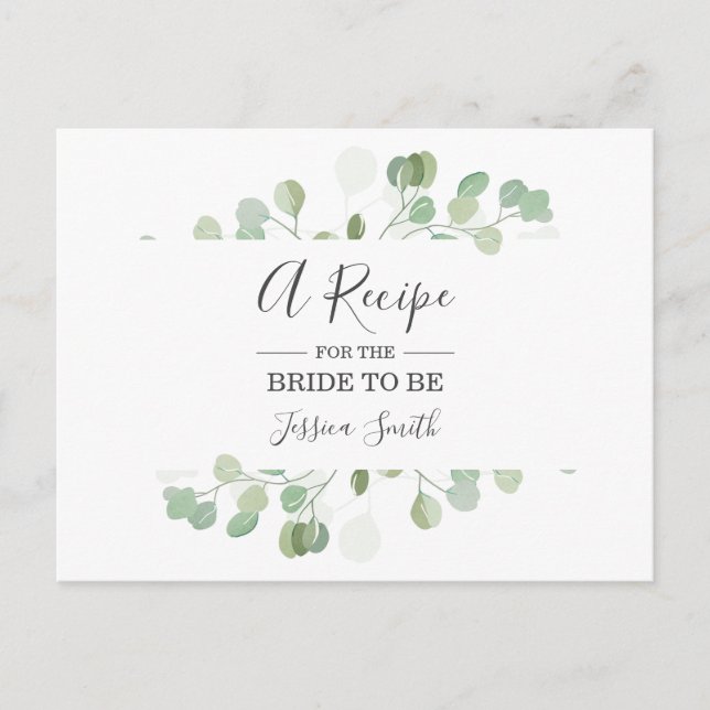 Eucalyptus Bridal Shower Recipe Card Greenery Boho (Front)