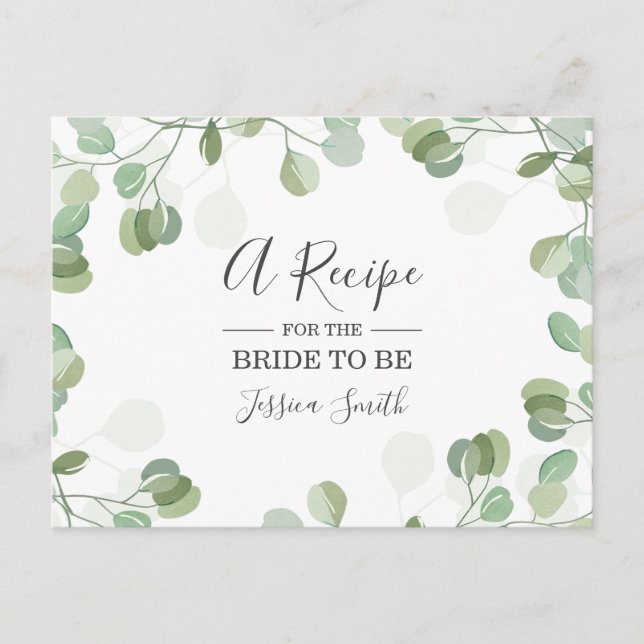 Eucalyptus Bridal Shower Recipe Card Greenery Boho (Front)