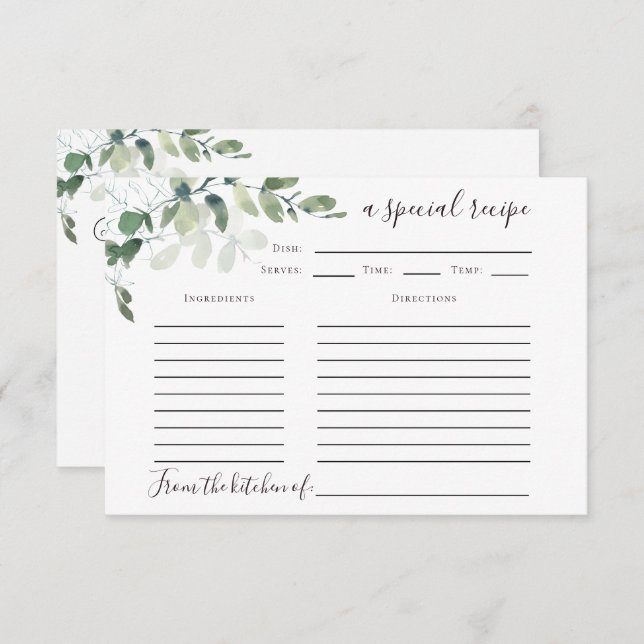 Eucalyptus Bridal Shower Recipe Card with Poem (Front/Back)
