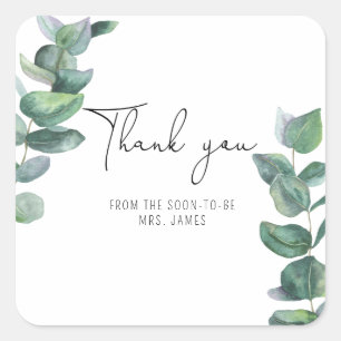 Eucalyptus - Bridal Shower thank you card Square Sticker