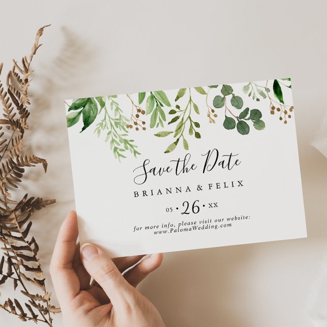 Eucalyptus Brown Floral Horizontal Wedding Save The Date (Creator Uploaded)