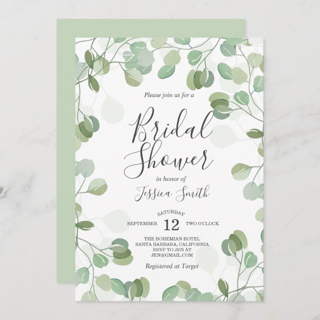 Eucalyptus Brunch Bubbly Bridal Shower invitation (Front/Back)