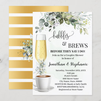 Eucalyptus Bubbles and Brews Coffee Shower Invitation