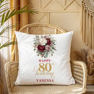 Eucalyptus Burgundy Blush 80th Birthday Pillow