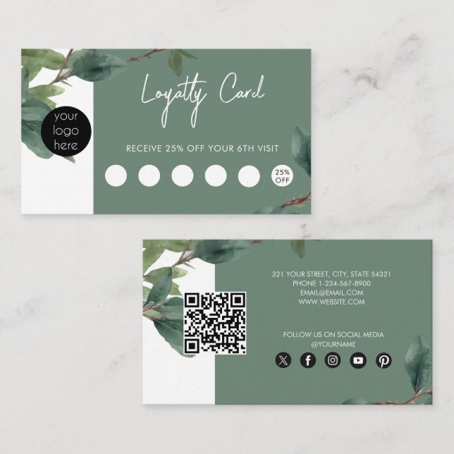 Eucalyptus Business Logo QR Code Loyalty  Business Card (Front/Back)