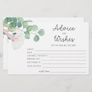 Eucalyptus/calla - advice and wishes bridal shower stationery