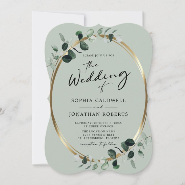 Eucalyptus Calligraphy All in One Sage Wedding Inv Invitation (Front)