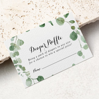Eucalyptus Calligraphy Diaper Raffle Ticket  Enclosure Card