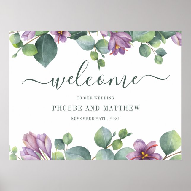 Eucalyptus Calligraphy Floral Welcome Wedding Sign (Front)