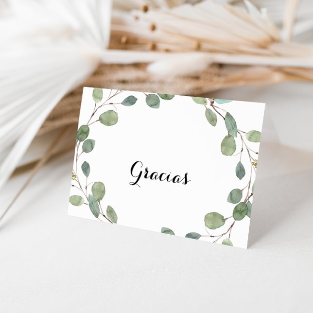 Eucalyptus Calligraphy Folded Wedding Gracias Card (Creator Uploaded)