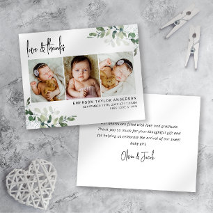 Eucalyptus Calligraphy New Baby Thank You Card