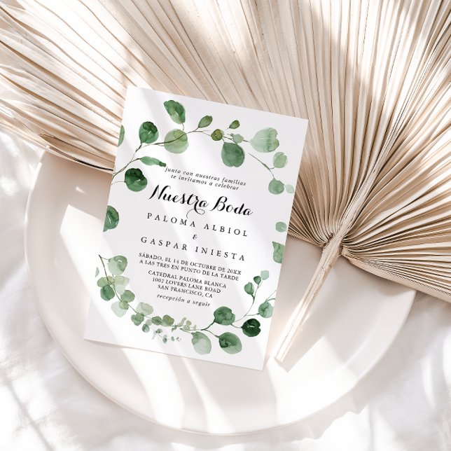 Eucalyptus Calligraphy Nuestra Boda Wedding  Invitation (Creator Uploaded)